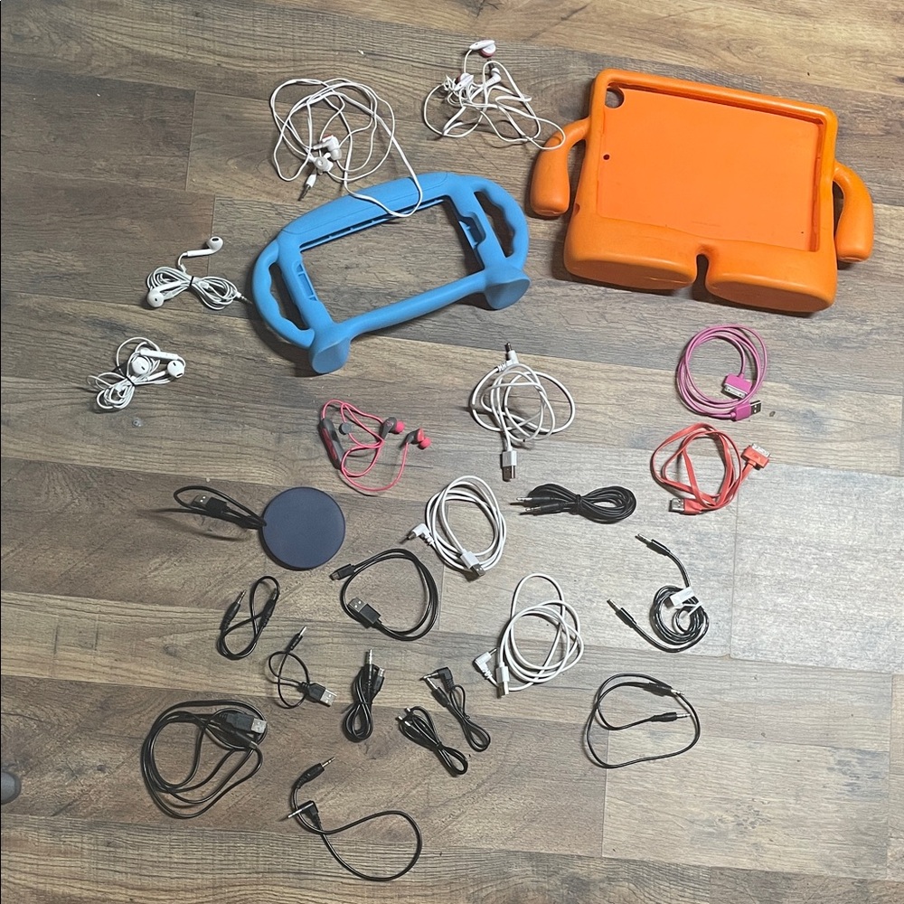 Kids Tablet Foam Case and Assorted Earbuds & Cables